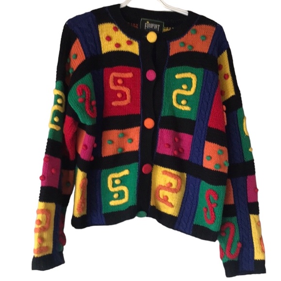 Vintage Sweaters - Vintage Fun sport cotton ramie colour block cardigan
